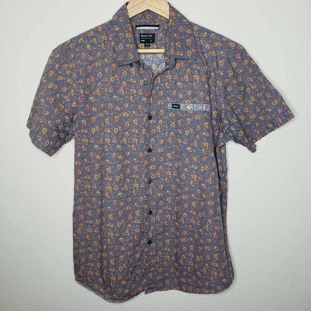 RVCA Men's Sz S Floral Patterned Short Sleeve Button Up Shirt